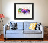Framed Print, Houston Skyline In Watercolor