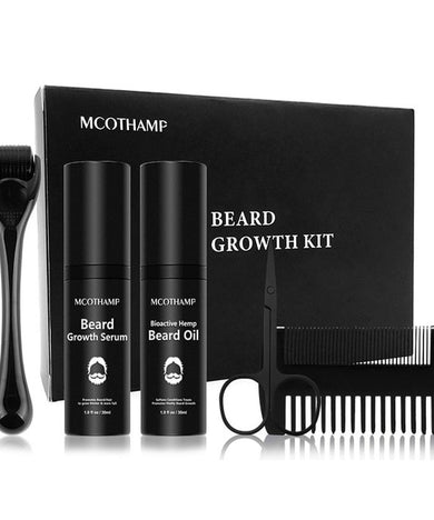 4 Pcs/set Men Beard Growth Kit for Beard Rapid Growth and Thickening, Beard Growth Activator Serum, Beard Roller, Beard Comb